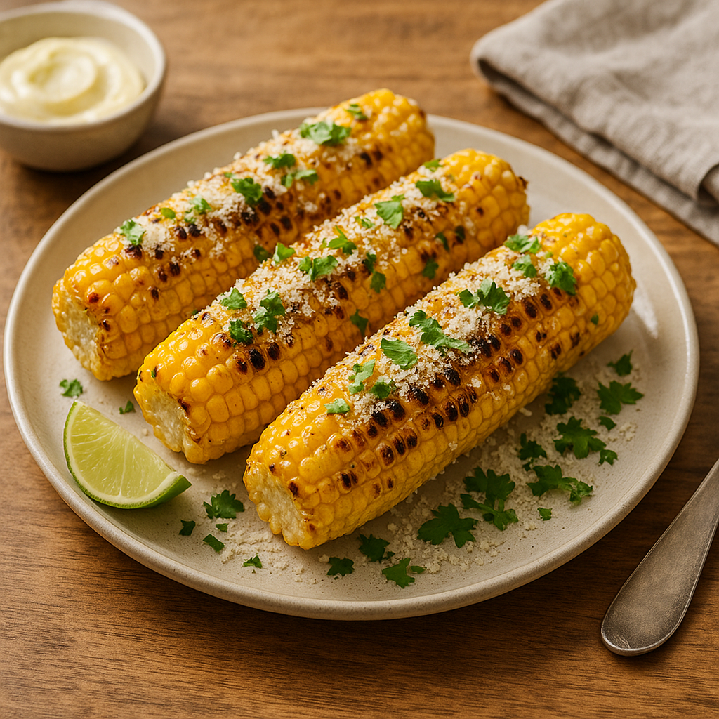 Grilled corn with garlic mayo & grated cheese