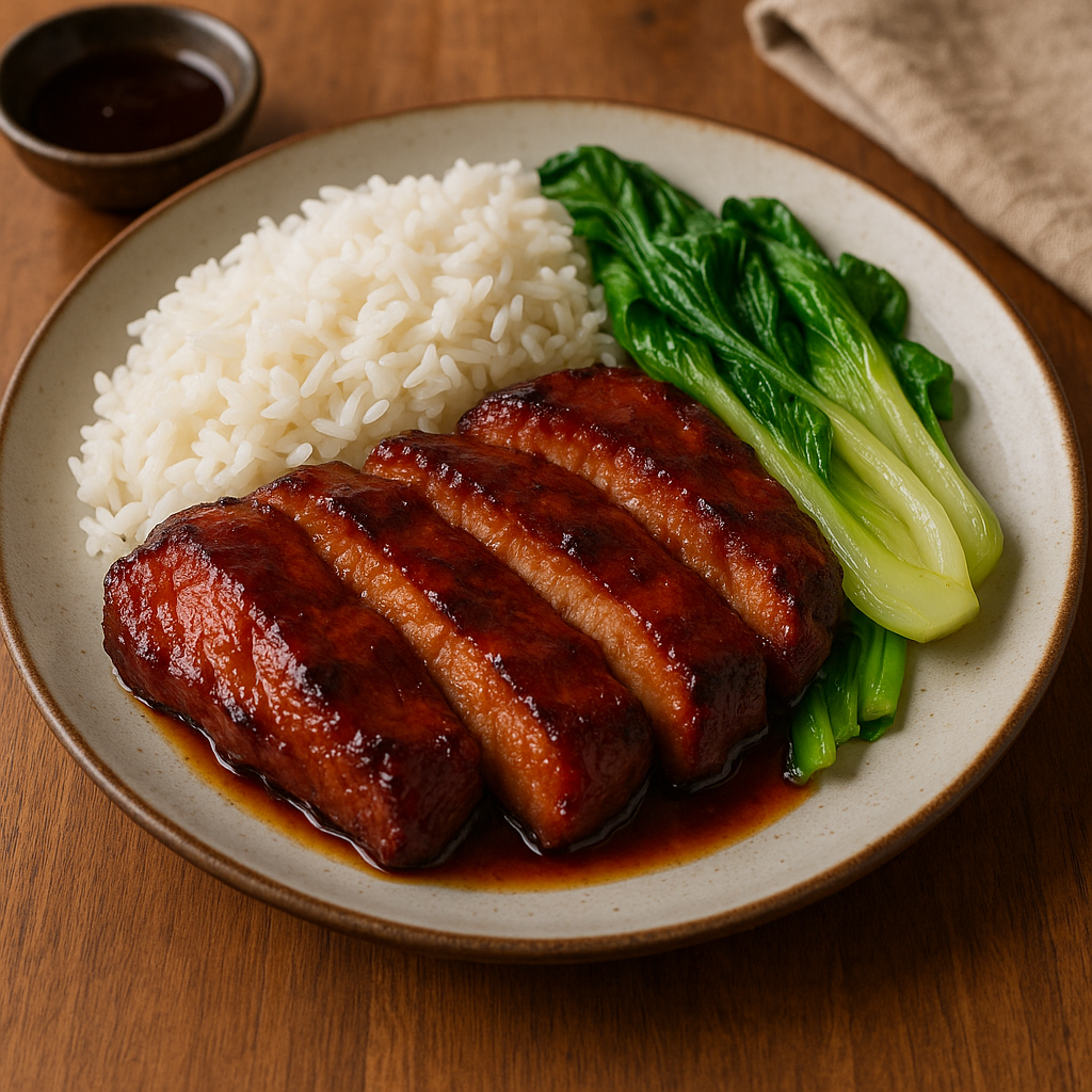 Char Sui, pak choi & rice
