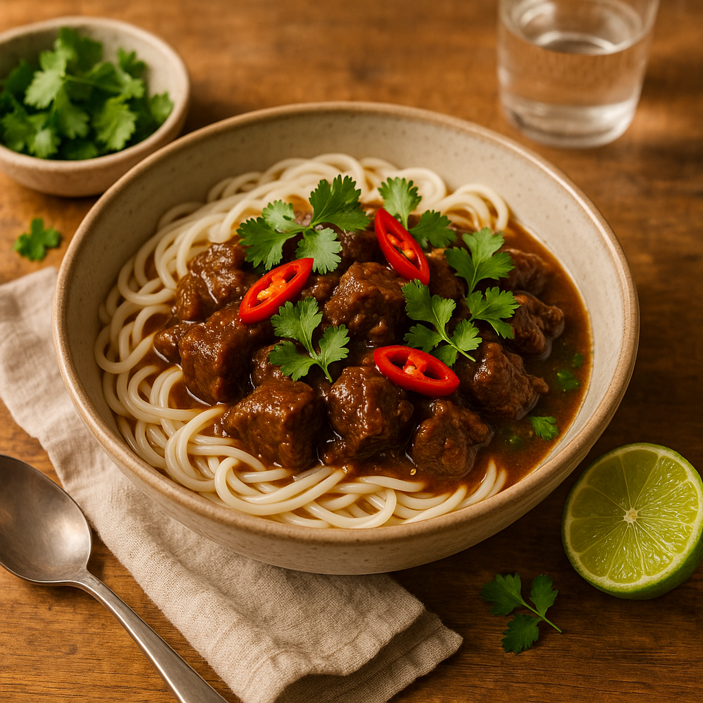 Lemongrass beef stew with noodles