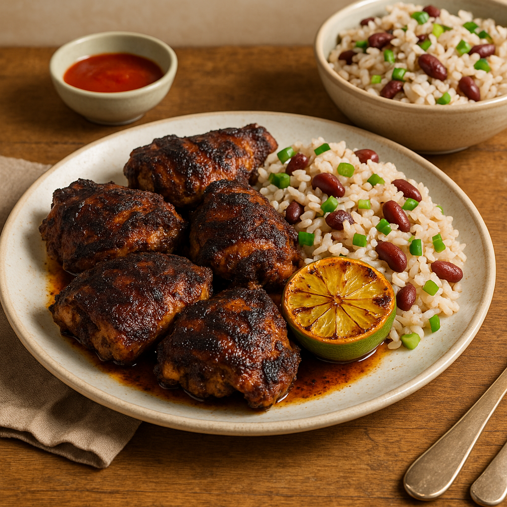 Jerk chicken with rice & peas