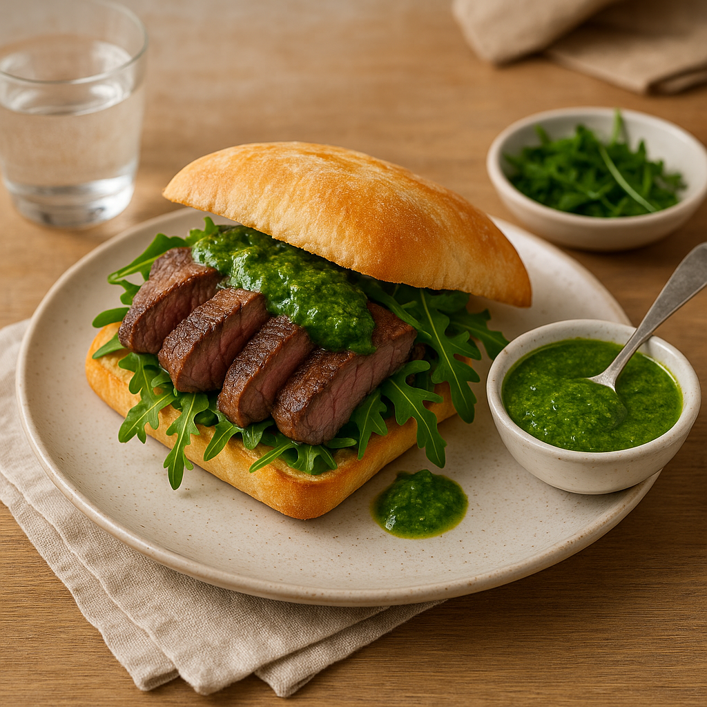 Portuguese prego with green piri-piri