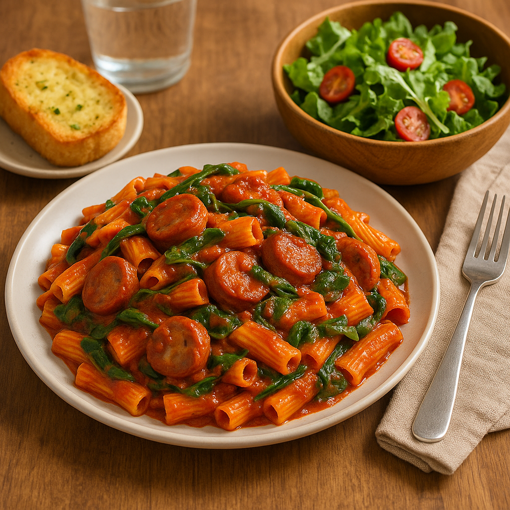 Quick Sausage & Spinach pasta