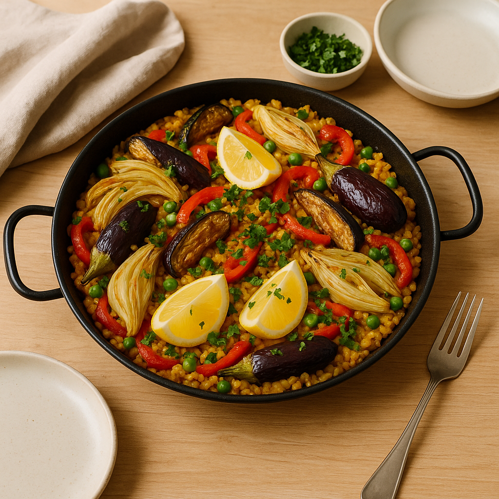 Roast fennel and aubergine paella