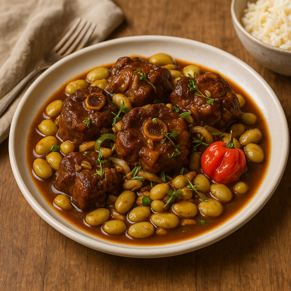 Oxtail with broad beans