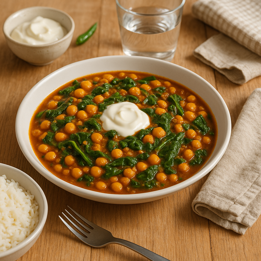 Spinache and chick pea curry