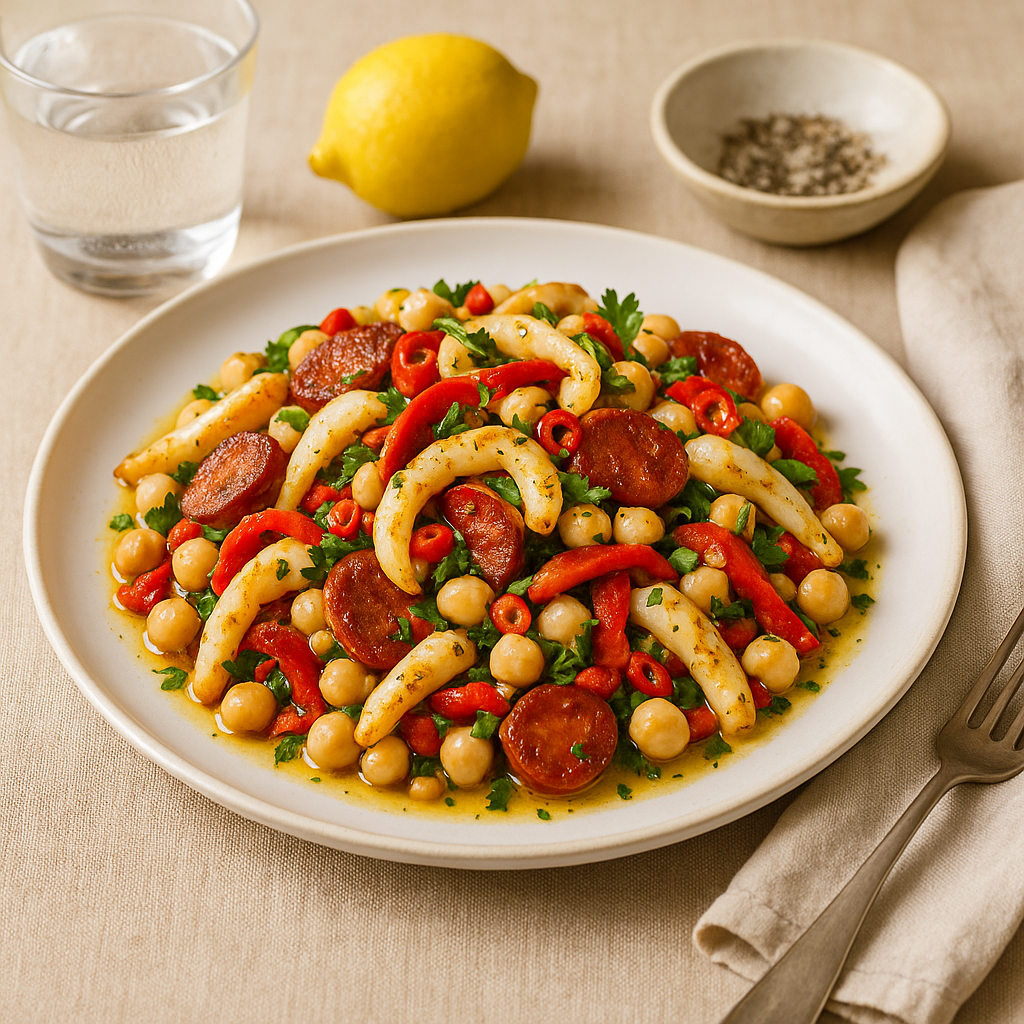 Squid, chickpea & chorizo salad
