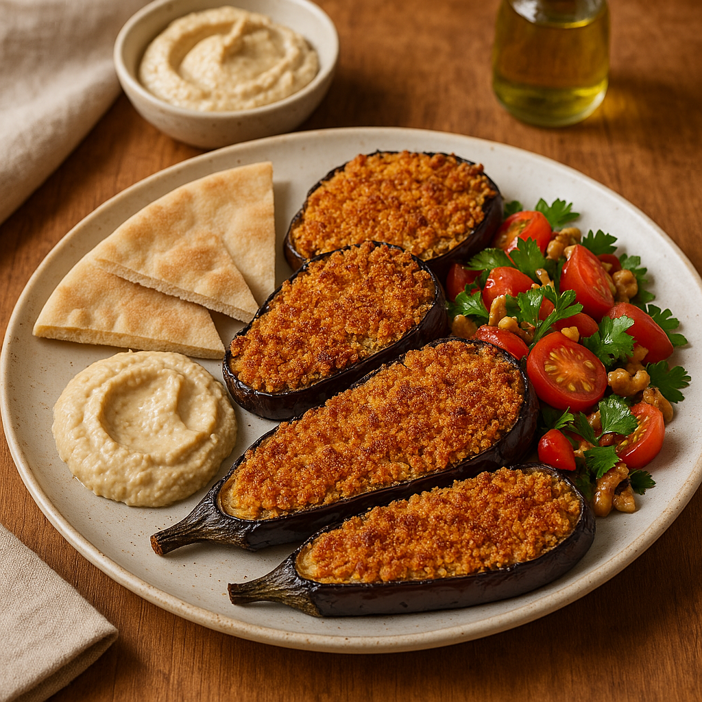 Aubergine & hummus grills