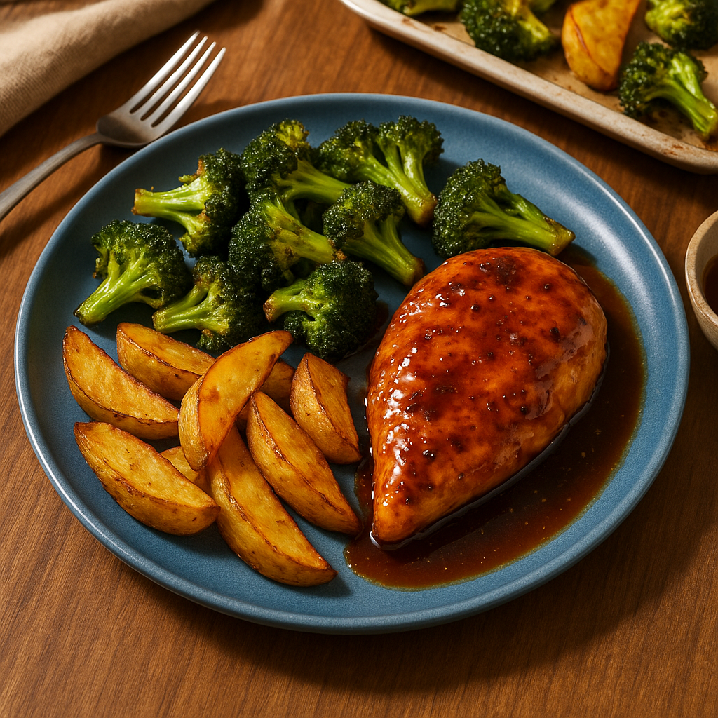 Honey Balsamic Chicken with Crispy Broccoli & Potatoes