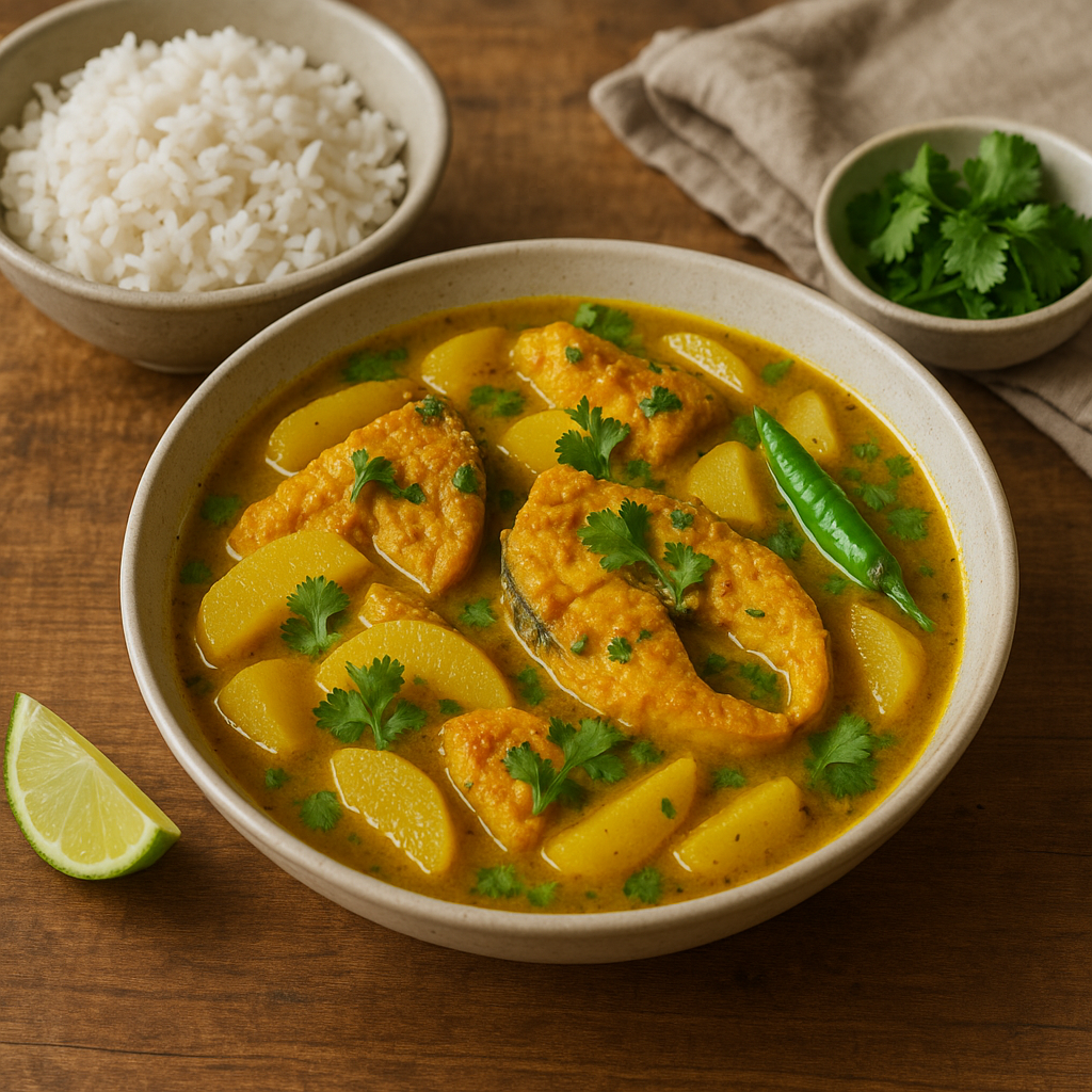 Bangladeshi fish curry with daikon