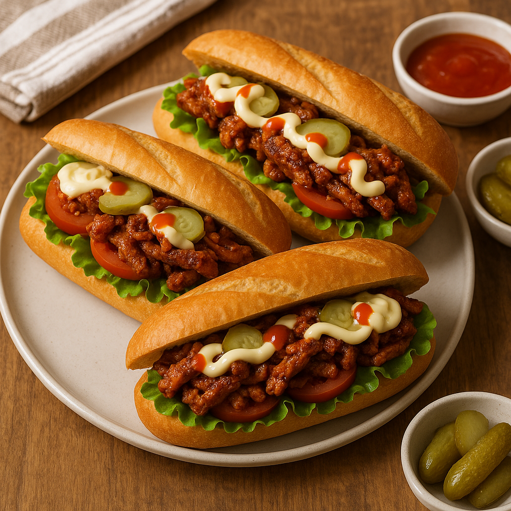 Spicy pork in baguette