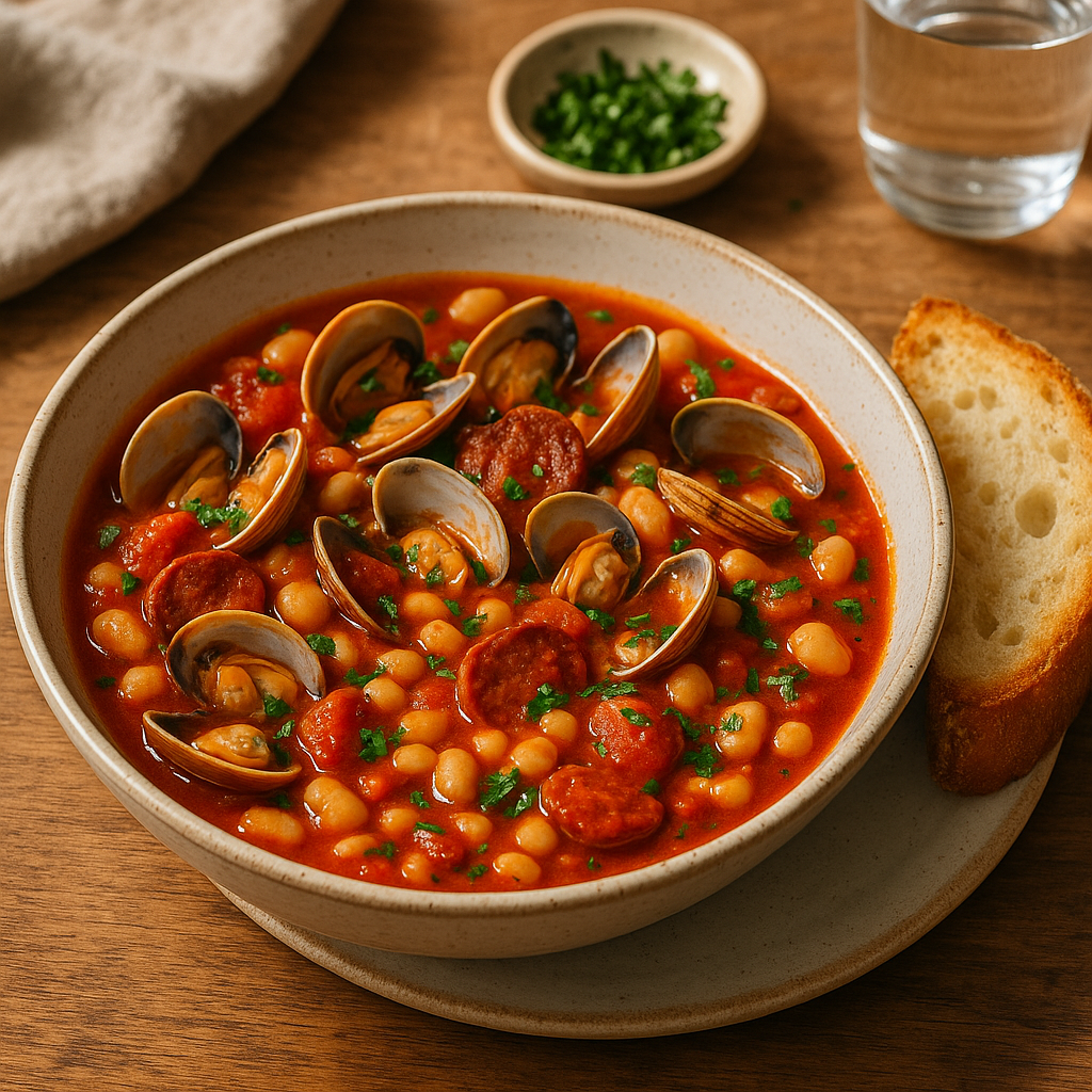 Clam, chorizo & white bean stew