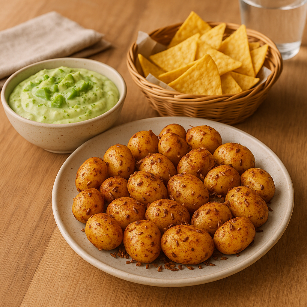 Avocado dip with new potatoes